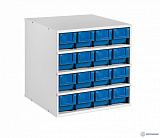 СП-01/C-1 — металлическая тумба-сегмент поворотной стойки с 16 узкими пластиковыми кейсами