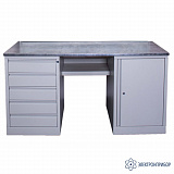 V6-1800 DT ЛДСП (цвет RAL 7035) — верстак с драйвером на 5 ящиков и тумбой (ДСП 22 мм с ламинированным покрытием)