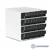 СП-01/C-1 ESD — металлическая тумба-сегмент поворотной стойки с 16 узкими пластиковыми кейсами антистатическое исполнение