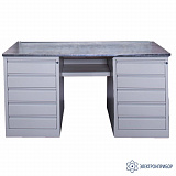 V6-1800 DD ESD HPL (цвет RAL 7035) — верстак антистатический с двумя драйверами на 5 ящиков (ЛДСП с антистатическим HPL пластиком)