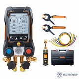 testo 557s комплект 2 в кейсе с шлангами — умный цифровой манометрический коллектор — смарт-зонды вакуума и температуры и набор из четырёх заправочных шлангов