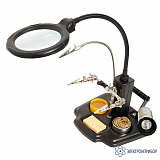 ProsKit SN-396 — зажим настольный вспомогательный третья рука с лупой со светодиодной подсветкой — держателями паяльника и припоя