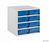 СП-01/C-2 — металлическая тумба-сегмент поворотной стойки с 8 широкими пластиковыми кейсами