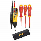 Fluke T150/SD — комплект тестера напряжения/целостности с ЖК-дисплеем с переключаемой нагрузкой и омметром и отверток с чехлом для хранения (крестообразной отвертки Fluke IPHS1, шлицевой отвертки Fluke ISLS8, крестообразной отвертки Fluke IPHS2)